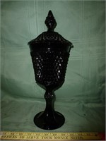 Large Obsidian Glass Footed Compote