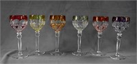 Val St. Lambert Cut Back Multi Color Wine Glasses