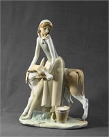 LLadro Girl with Calf #4613 Retired 13in Tall