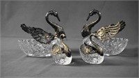 Silver and Crystal Swan Condiment Salts Set
