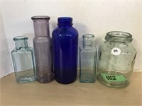 Lot Of 5 Old Coloured Bottles