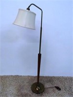 BRASS-TONED AND WALNUT FLOOR LAMP