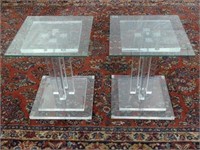 PAIR - LUCITE STANDS WITH GLASS TOPS