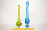 Group Lot of 2 Vintage Swung Glass Vases