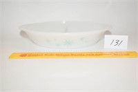 Milk Glass Divided Casserole Dish w/ Turquois