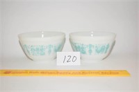 Lot of 2 Pyrex Amish Butter Print Turquoise Mixing