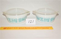 Lot of 2 Pyrex Turquoise  Amish Butter Print