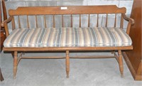 Vintage wooden bench w/upholstered seat measures