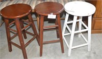 3 Wooden Bar Stools One painted white; Two