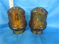 Pair of amber fairy lamps with candles