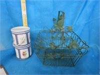 Metal basket with leaf patter & trinket box with