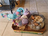 Egg basket and plush chickens