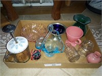 Vintage glassware pink depression Bowl blue art