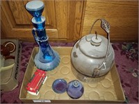 Antique kerosene glass tank Pottery candle Blue