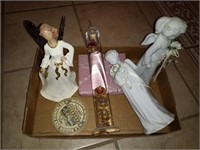 Ceramic and wood angels glass thermometer and