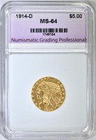 1914-D $5.00 GOLD INDIAN, NGP CH/GEM BU