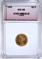1892 $2.50 GOLD LIBERTY, WHSG GEM BU