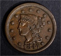 1847 LARGE CENT, CH XF