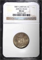 1887 GREAT BRITAIN 1 SHILLING, NGC MS-62