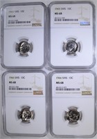 2 - 1965 SMS,  2 - 1966 SMS DIMES NGC