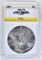 1987 AMERICAN SILVER EAGLE. LVCS PERFECT GEM BU