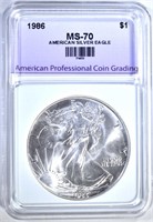 1986 AMERICAN SILVER EAGLE, APCG PERFECT GEM BU