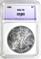 1989 SILVER EAGLE, APCG PERFECT GEM BU