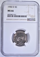 1950-D JEFFERSON NICKEL NGC MS66