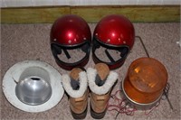 Pac Boots,(mens' 8), 2 Helmets, Revolving Light