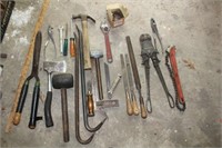Bolt Cutter, Prunner 2 pry bars, Pipe Wrench,