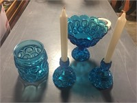 LOT OF 4 BLUE GLASS