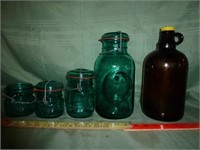 Ball Ideal Federal Green Glass Mason Jar Set +