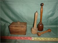 4pc - Wood Butter Mould & Wood Muddlers
