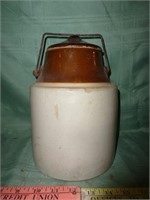 Antique Hand Thrown Salt Glaze Crock w/ Lid