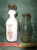 2pc Vintage Glass Milk / Cream Dairy Bottles