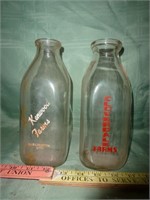 2pc Vintage Glass Dairy Milk Bottles