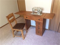 Oak Sewing Cabinet & Chair