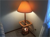 Glass Top Oak End Table/Floor Lamp