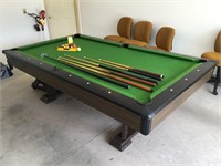 Pool Table, Cover, Sticks, & Accessories