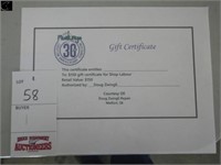 $150 Gift Certificate for Shop Labour
