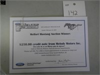 $250 credit note  from Melody Motors