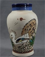 Mexican Pottery Vase with Hand Painted Bird