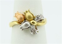 14k Yellow, White, Rose Gold & Diamond Tulip Ring