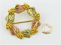 Black Hills 10k Gold Wreath Brooch & Charm
