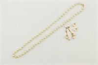 14k Gold & Pearl Necklace. 2 Pair Earrings