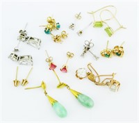Group Of Earrings. 14k Gold, Diamonds.Peridot.Jade