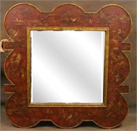 Large Chinese Red Lacquer Mirror