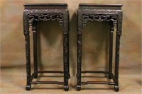 Pr Chinese Marble Top Side Tables/Stands
