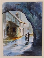 G. Humphreys "Man w/Bike" Watercolor