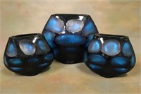 Group of 3 Cobalt Blue Glass Decorative Vases